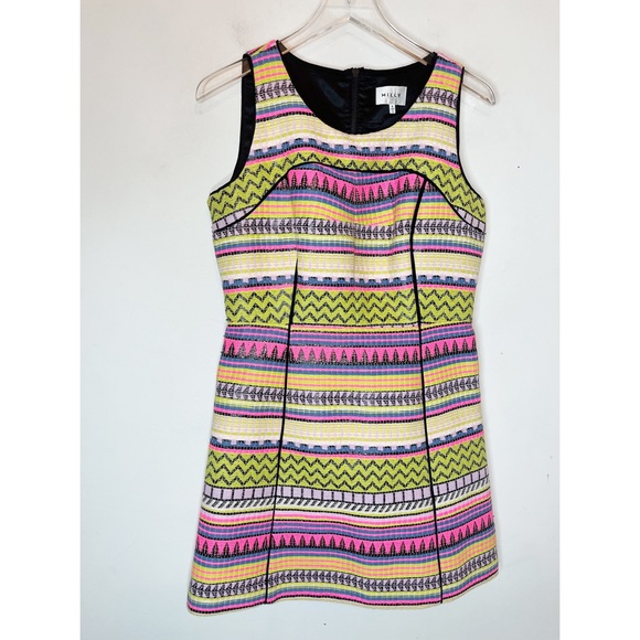 Milly Mod Neon raffia Woven Mini Dress Lined Sz 8 - Picture 2 of 9